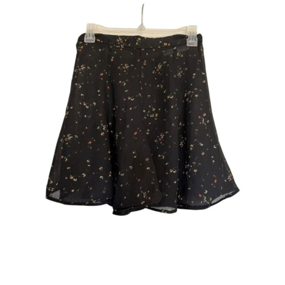 Necessary Objects Vintage 90s Black Floral Mini Skirt High Waist Flared XS EUC